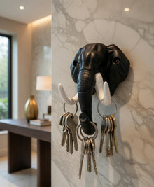 Black Elephant Trunk Wall-Mounted Key Holder – Decorative Tusk Hook Organiser