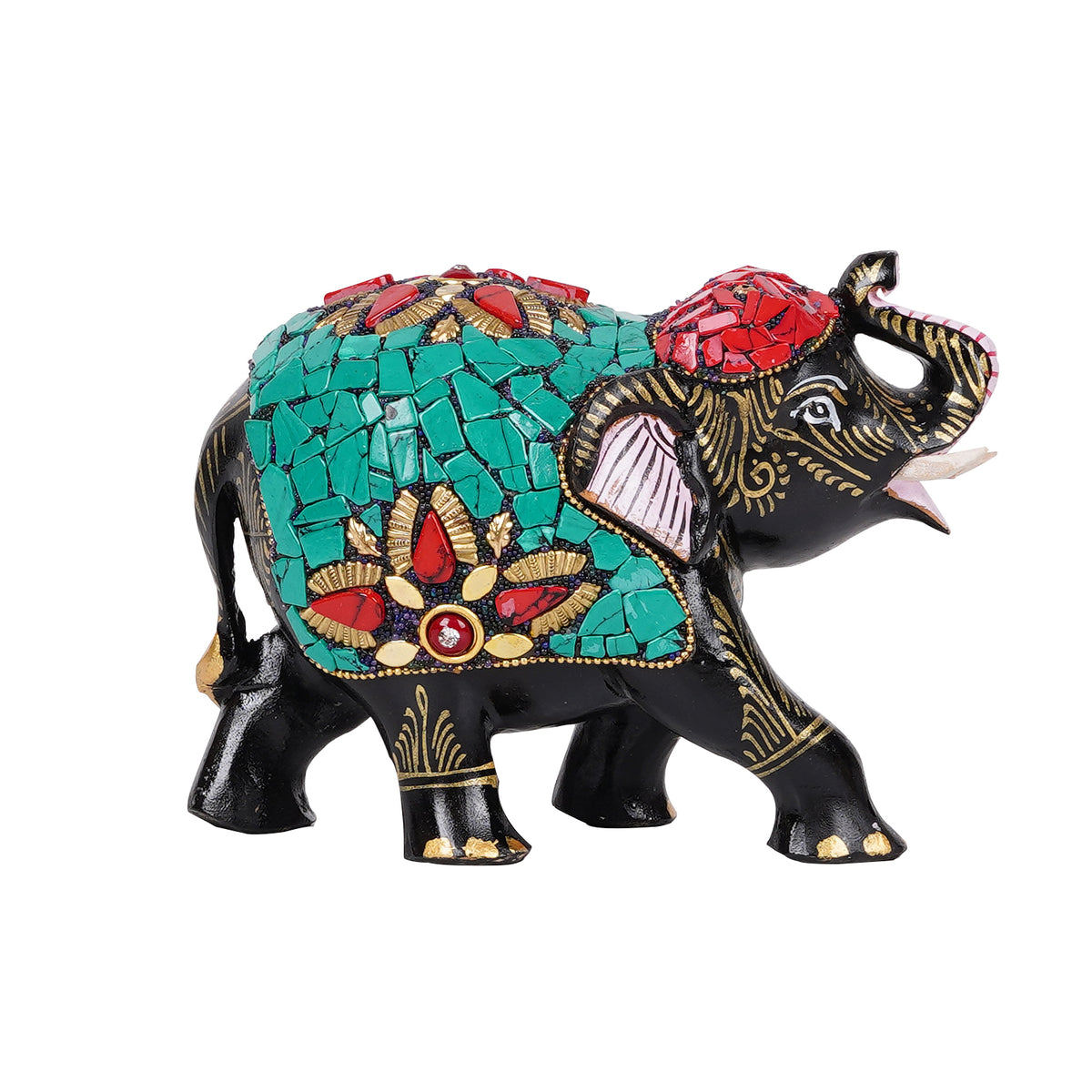 Hand-Painted Decorative Elephant Figurine – Turquoise Mosaic & Floral Art