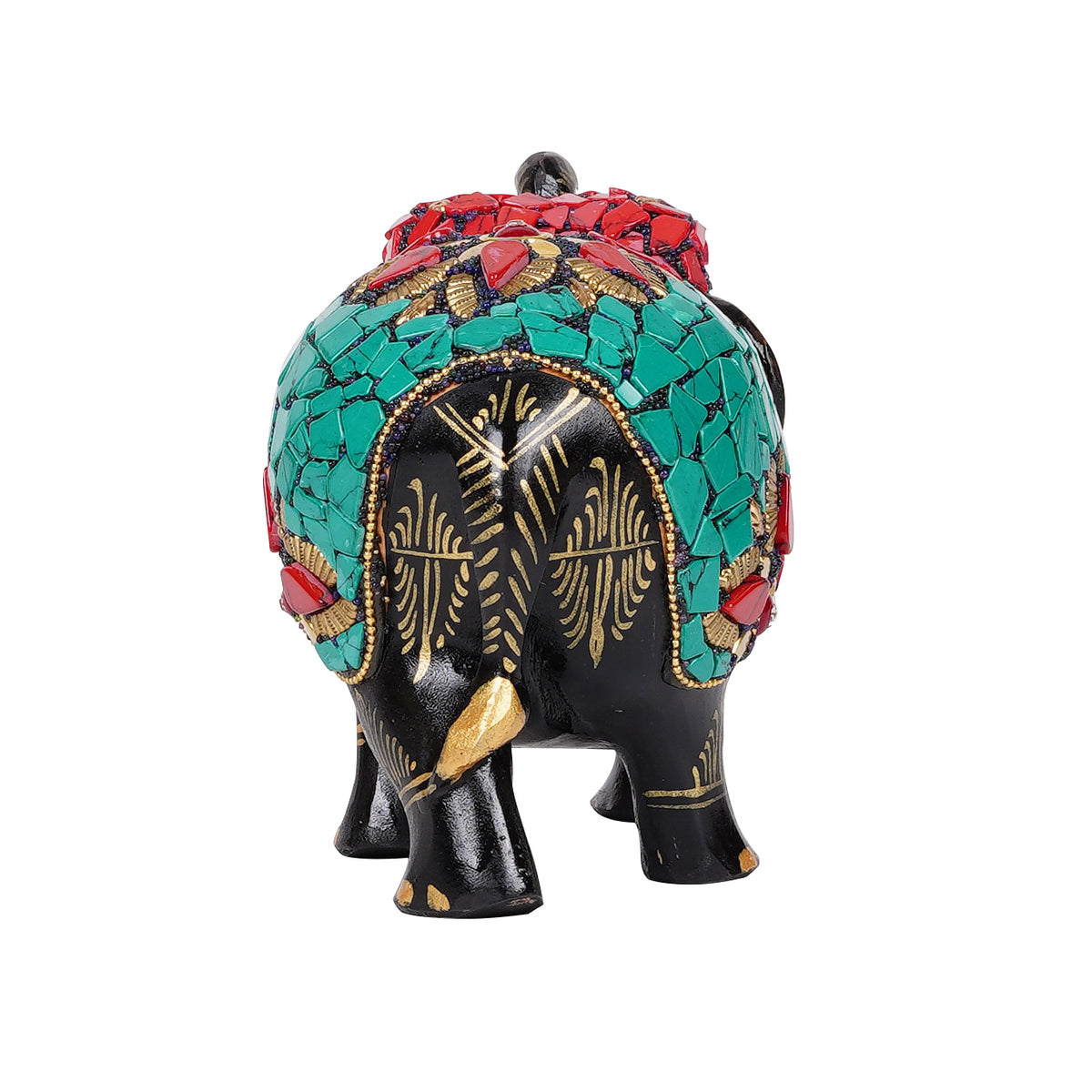 Hand-Painted Decorative Elephant Figurine – Turquoise Mosaic & Floral Art