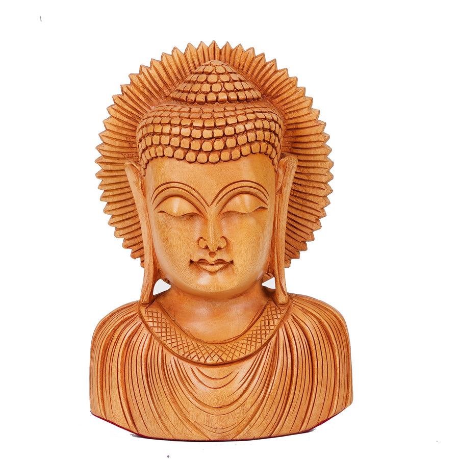Handcrafted Wooden Buddha Head Bust – Serene Carved Sculpture | Indian Art