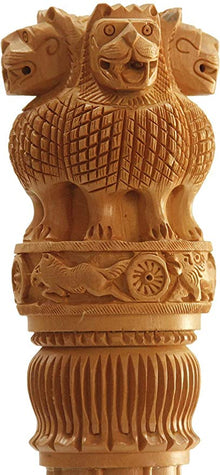 Handcrafted Wooden Ashoka Pillar (Stambh) Figurine – National Emblem of India | Patriotic Décor