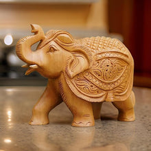Handcrafted Wooden Elephant Figurine – Ornate Carved Showpiece with Raised Trunk for Good Luck & Home Décor