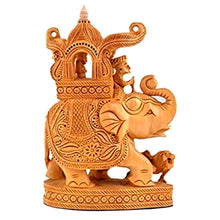 Handcrafted Wooden Elephant with Howdah & Baby Elephant – Detailed Indian Wood Sculpture