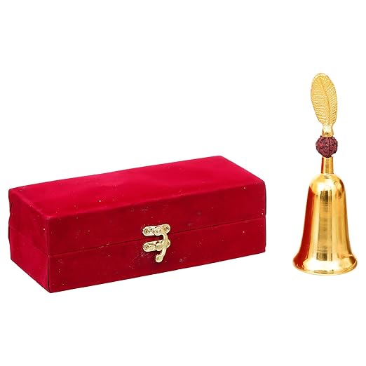Gold Puja Bell & Shankh Gift Set in Red Velvet Box
