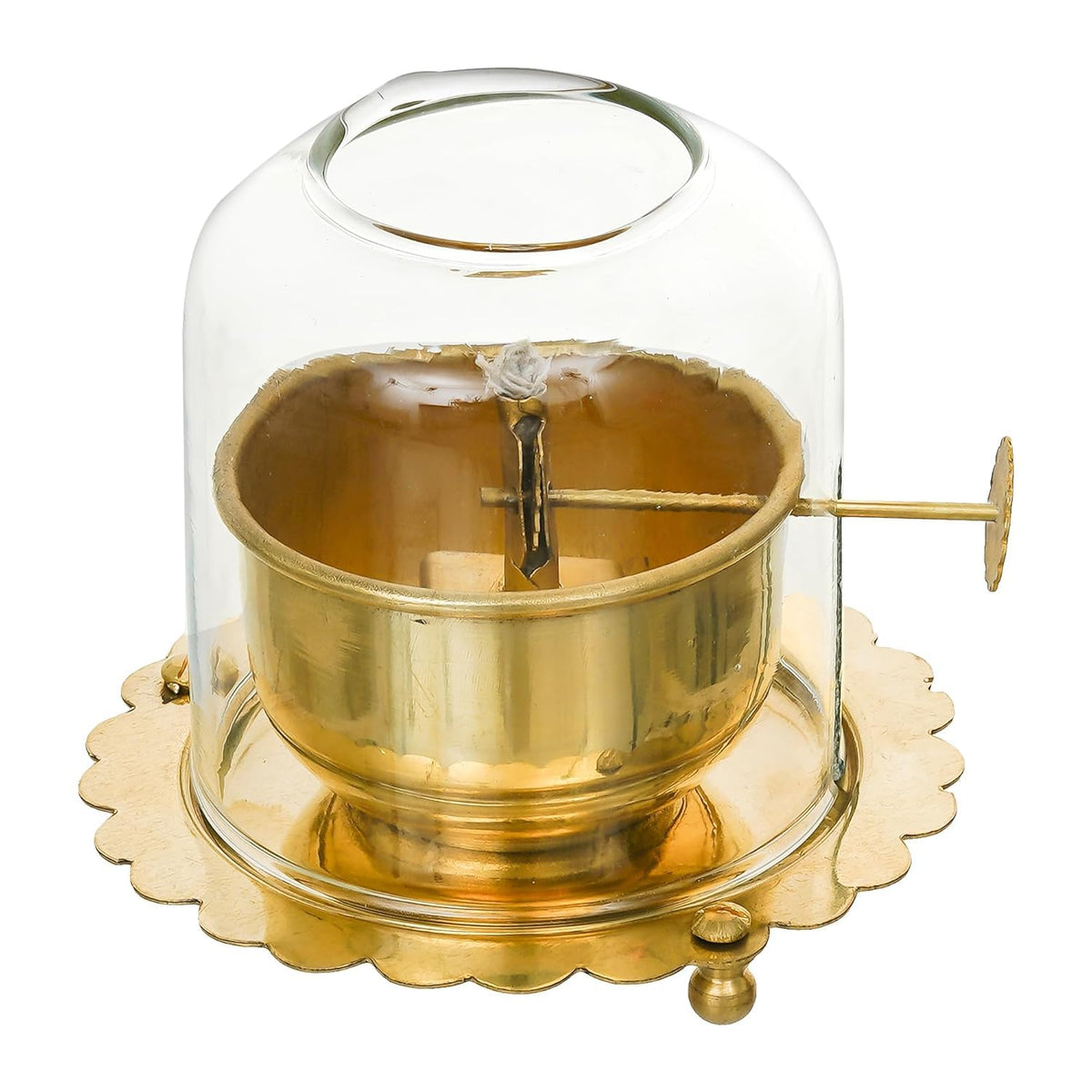 Brass Akhand Diya with Glass Cover