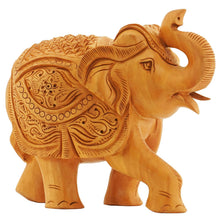 Handcrafted Wooden Elephant Figurine – Ornate Carved Showpiece with Raised Trunk for Good Luck & Home Décor