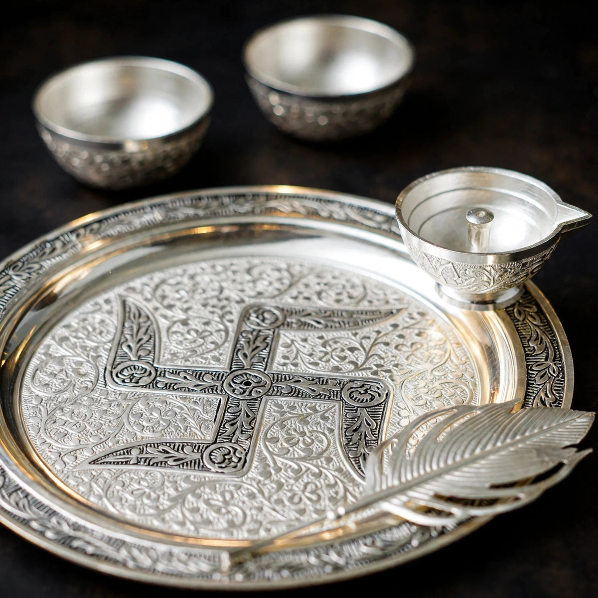 Swastika Pooja Thali Gift Set – Velvet Box | Auspicious Festive Gifting