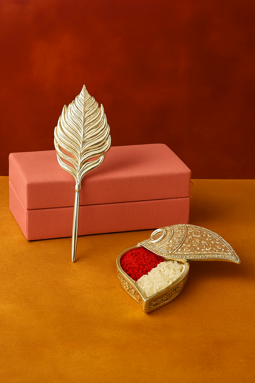 Silver Leaf Trinket Dish & Feather Bookmark Gift Set in Pink Box