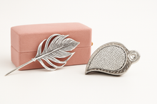 Silver Leaf Trinket Dish & Feather Bookmark Gift Set in Pink Box