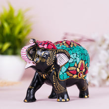 Hand-Painted Decorative Elephant Figurine – Turquoise Mosaic & Floral Art