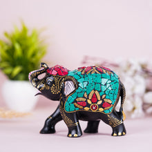 Hand-Painted Decorative Elephant Figurine – Turquoise Mosaic & Floral Art