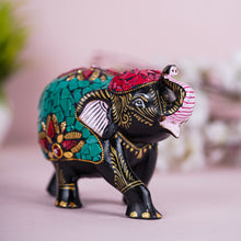 Hand-Painted Decorative Elephant Figurine – Turquoise Mosaic & Floral Art