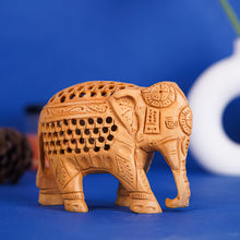 Handcrafted Wooden Elephant Figurine with Jali (Lattice) Work – Rajasthani Wood Art