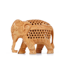 Handcrafted Wooden Elephant Figurine with Jali (Lattice) Work – Rajasthani Wood Art