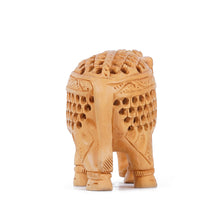 Handcrafted Wooden Elephant Figurine with Jali (Lattice) Work – Rajasthani Wood Art