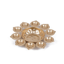 Gold Lotus Urli Diya Holder — 9 Diya Decorative Thali