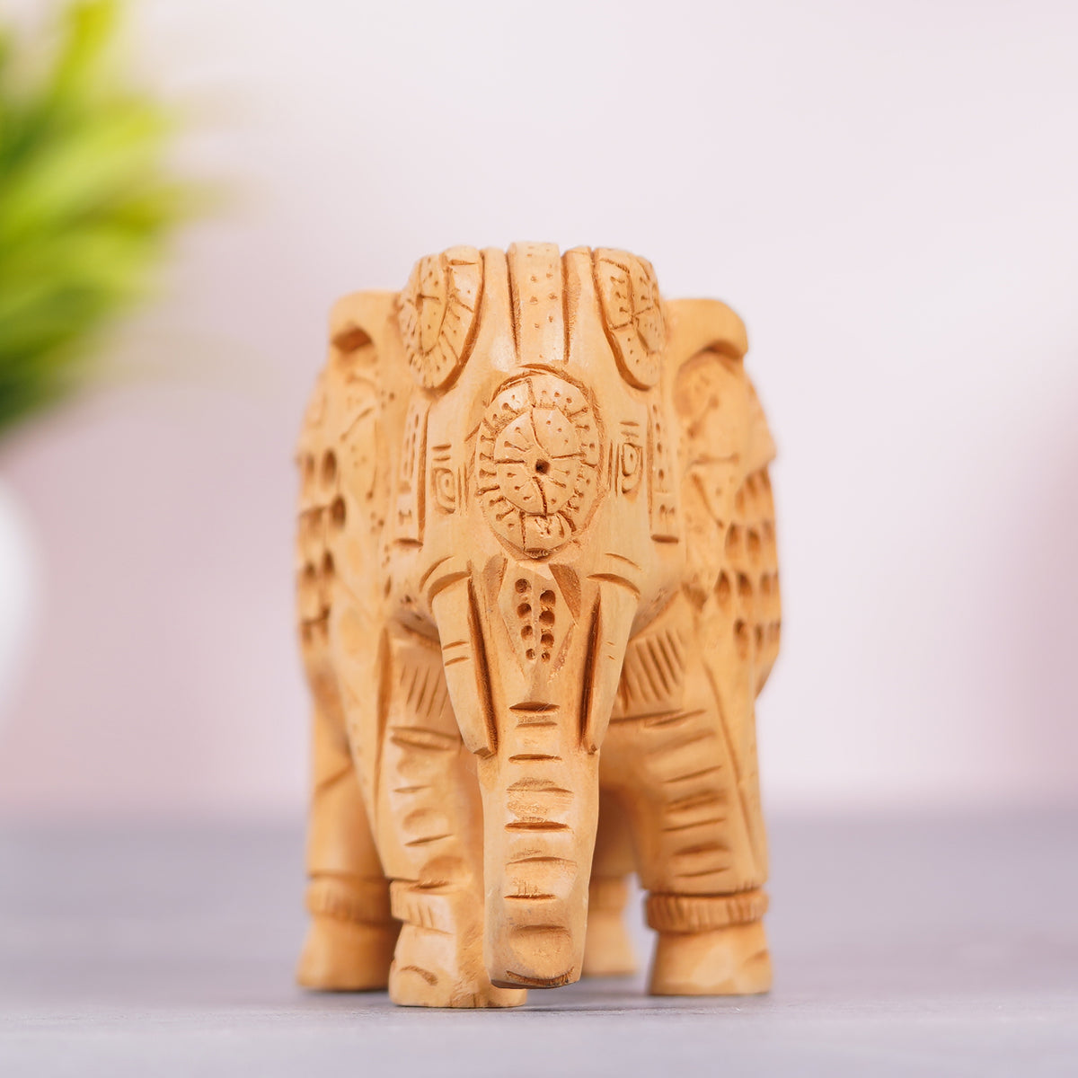 Handcrafted Wooden Elephant Figurine with Jali (Lattice) Work – Rajasthani Wood Art