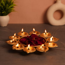 Gold Lotus Urli Diya Holder — 9 Diya Decorative Thali