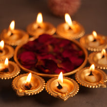 Gold Lotus Urli Diya Holder — 9 Diya Decorative Thali