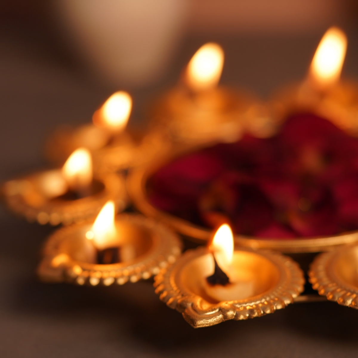 Gold Lotus Urli Diya Holder — 9 Diya Decorative Thali