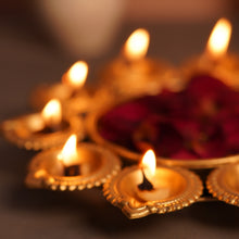 Gold Lotus Urli Diya Holder — 9 Diya Decorative Thali