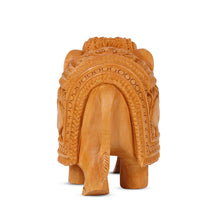 Handcrafted Wooden Elephant Figurine – Intricate Caparison & Baby Elephant Carving