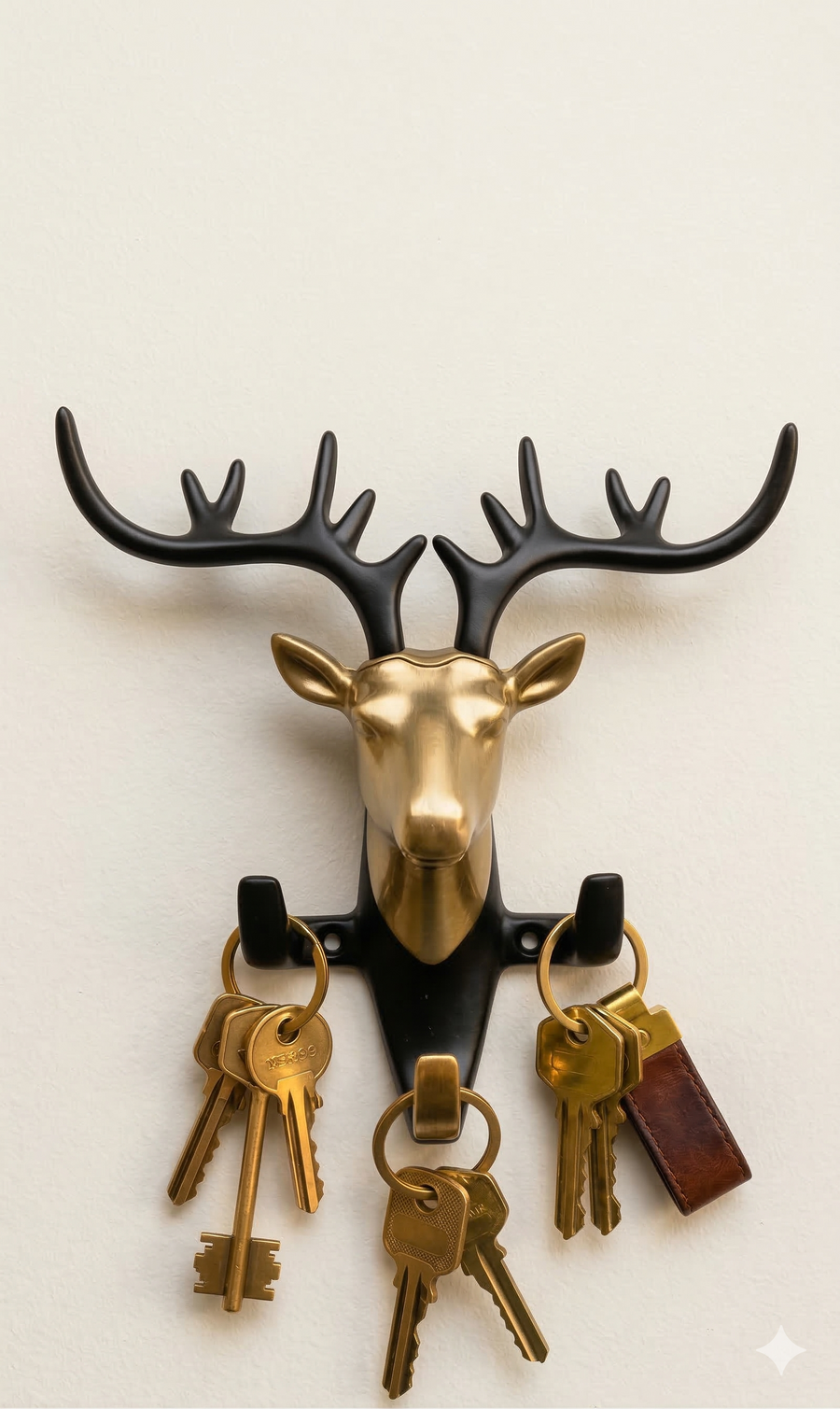 Deer Head Wall-Mounted Key Holder – Decorative Antler Hook Organiser
