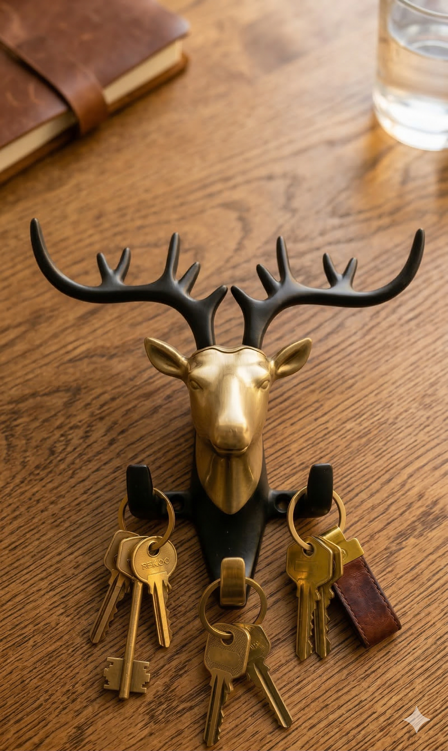 Deer Head Wall-Mounted Key Holder – Decorative Antler Hook Organiser
