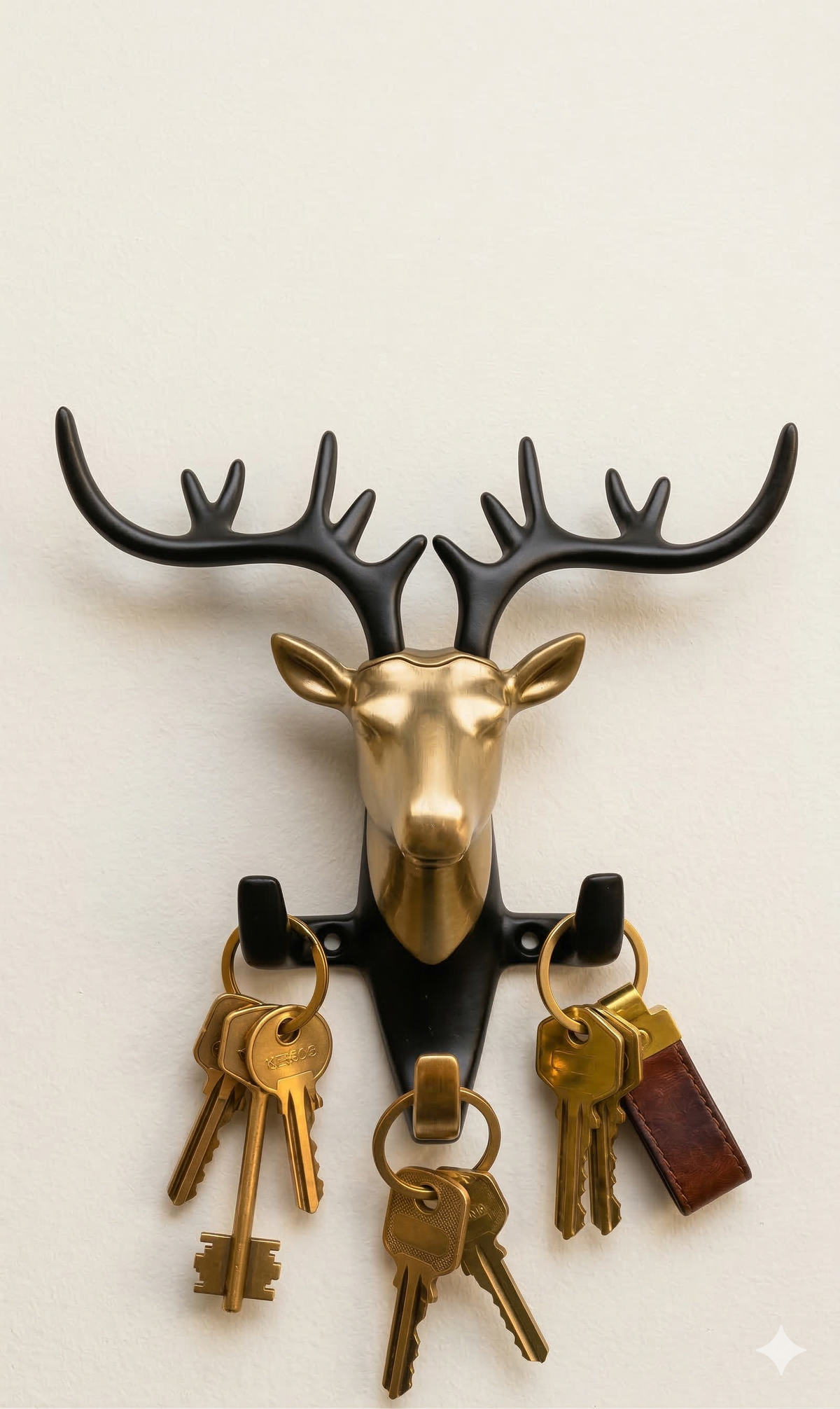Deer Head Wall-Mounted Key Holder – Decorative Antler Hook Organiser