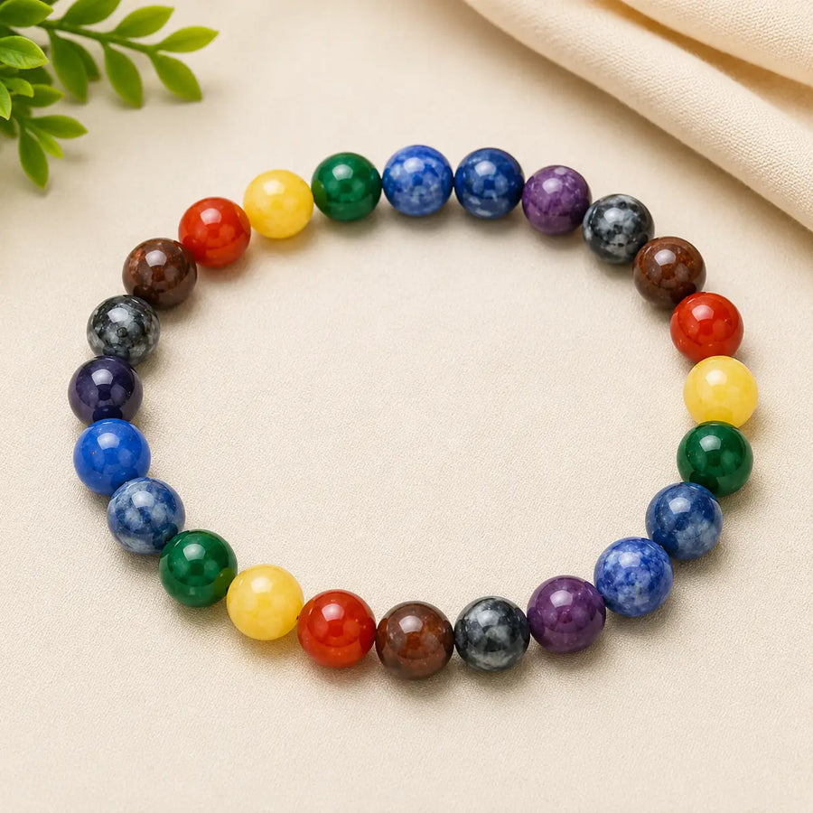 7 Chakra Natural Crystal Healing Stone Bead Bracelet for Men & Women
