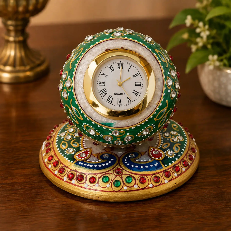 Handcrafted Rajasthani Marble Ball Table Clock