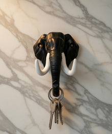 Black Elephant Trunk Wall-Mounted Key Holder – Decorative Tusk Hook Organiser