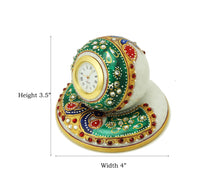 Handcrafted Marble Table Clock – Meenakari Floral Art | Indian Handicraft
