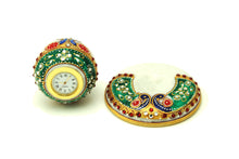 Handcrafted Marble Table Clock – Meenakari Floral Art | Indian Handicraft