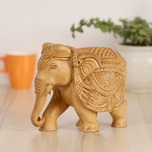 Handcrafted Wooden Elephant Figurine – Medallion & Floral Caparison Carvings | Indian Wood Art