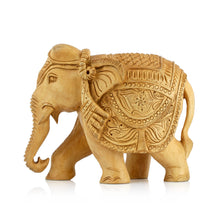 Handcrafted Wooden Elephant Figurine – Medallion & Floral Caparison Carvings | Indian Wood Art