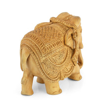 Handcrafted Wooden Elephant Figurine – Medallion & Floral Caparison Carvings | Indian Wood Art