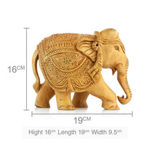 Handcrafted Wooden Elephant Figurine – Medallion & Floral Caparison Carvings | Indian Wood Art