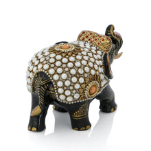Black Pearl Mosaic Decorative Elephant Figurine – White Dot & Gold Floral Art Showpiece
