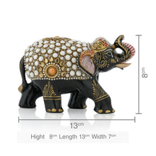 Black Pearl Mosaic Decorative Elephant Figurine – White Dot & Gold Floral Art Showpiece