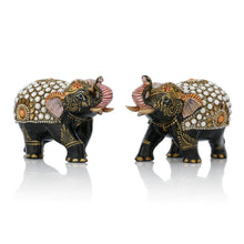 Black Pearl Mosaic Decorative Elephant Figurine – White Dot & Gold Floral Art Showpiece