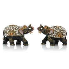 Black Pearl Mosaic Decorative Elephant Figurine – White Dot & Gold Floral Art Showpiece