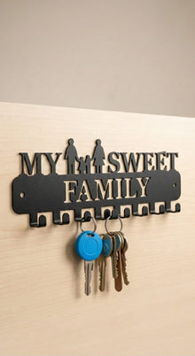 "My Sweet Family" Laser Cut Metal Wall Key Holder (7 Hooks)