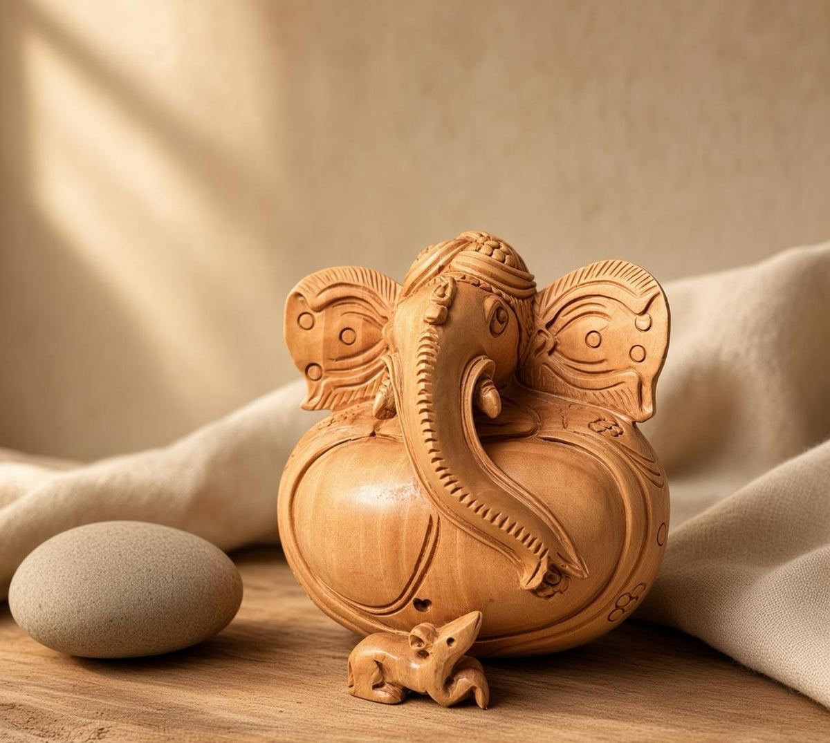 Dheesh Unique Round Belly Ganpati Showpiece with Mouse (Mushak) for Vastu, Decor & Gifting