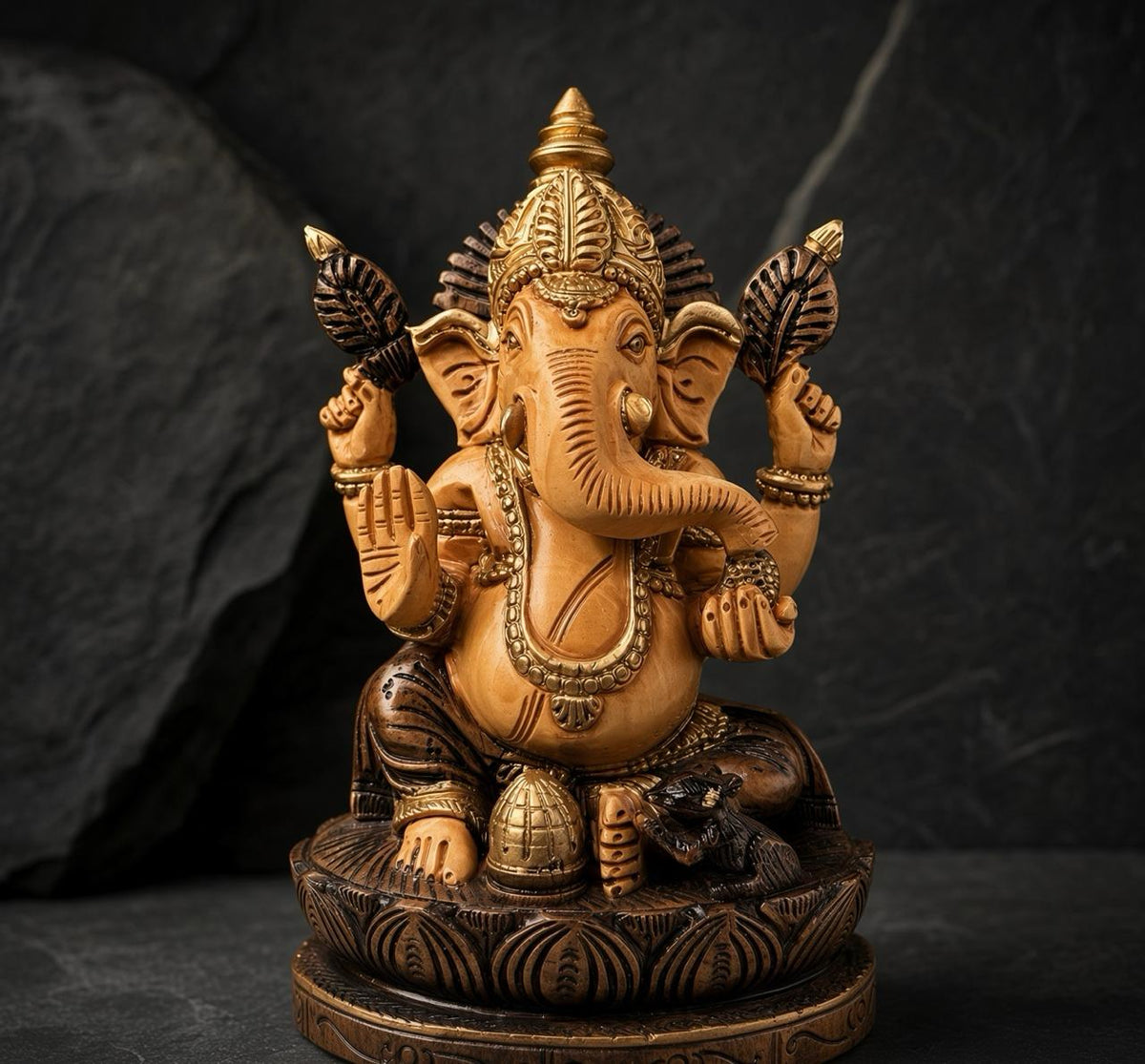 Dheesh Handcrafted Wooden Finish Lord Ganesha Idol 6Inch