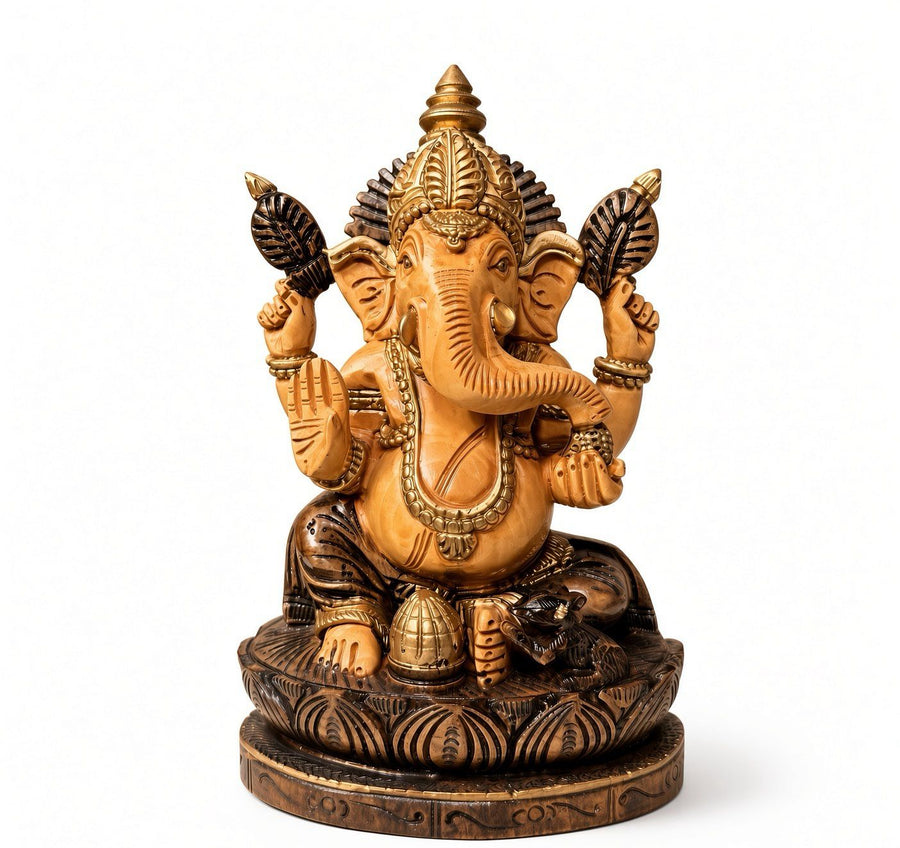 Dheesh Handcrafted Wooden Finish Lord Ganesha Idol 6Inch