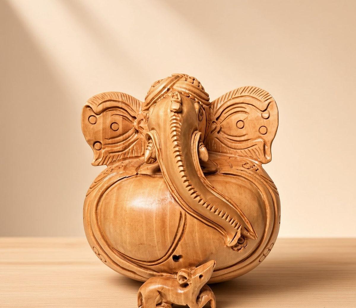 Dheesh Unique Round Belly Ganpati Showpiece with Mouse (Mushak) for Vastu, Decor & Gifting