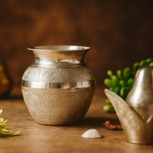 Handcrafted Silver-Finish Kalash with Lotus Lid