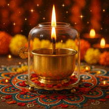 Brass Akhand Diya with Glass Cover