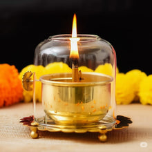 Brass Akhand Diya with Glass Cover